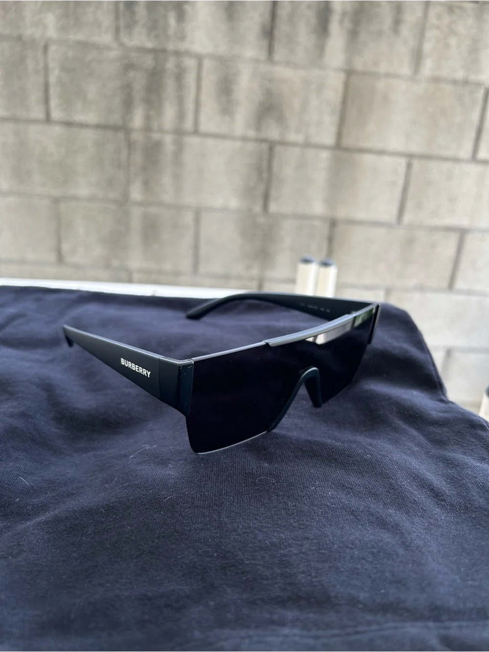 Burberry Men’s Black Shield Sunglasses with Chrome Accents